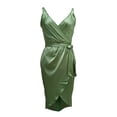 thumbnail image 2 of hirigin Women Summer Midi Dress V-Neck Sleeveless  Solid Color Slim Fit Sling Irregular Dress with Tie Knot Belt, 2 of 5