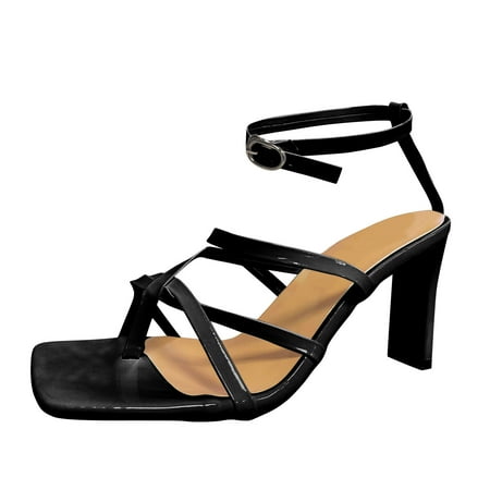 

Pimfylm Black Sandals Women/ Flat Sandals Slip On Summer Gladiator Open Toe Braided Slingback Shoes Black 9