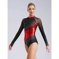 thumbnail image 3 of iiniim Women's Color Block Shiny Rhinestone Gymnastics Unitards Long Sleeve Figure Skating Jumpsuit Black&Red L, 3 of 7