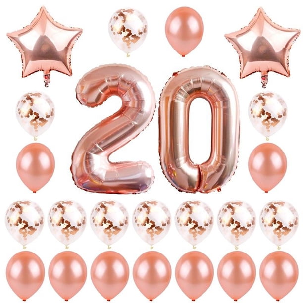 Juego de 24 globos decorativos de 20 años con látex natural, película de aluminio y lentejuelas para fiesta de cumpleaños.