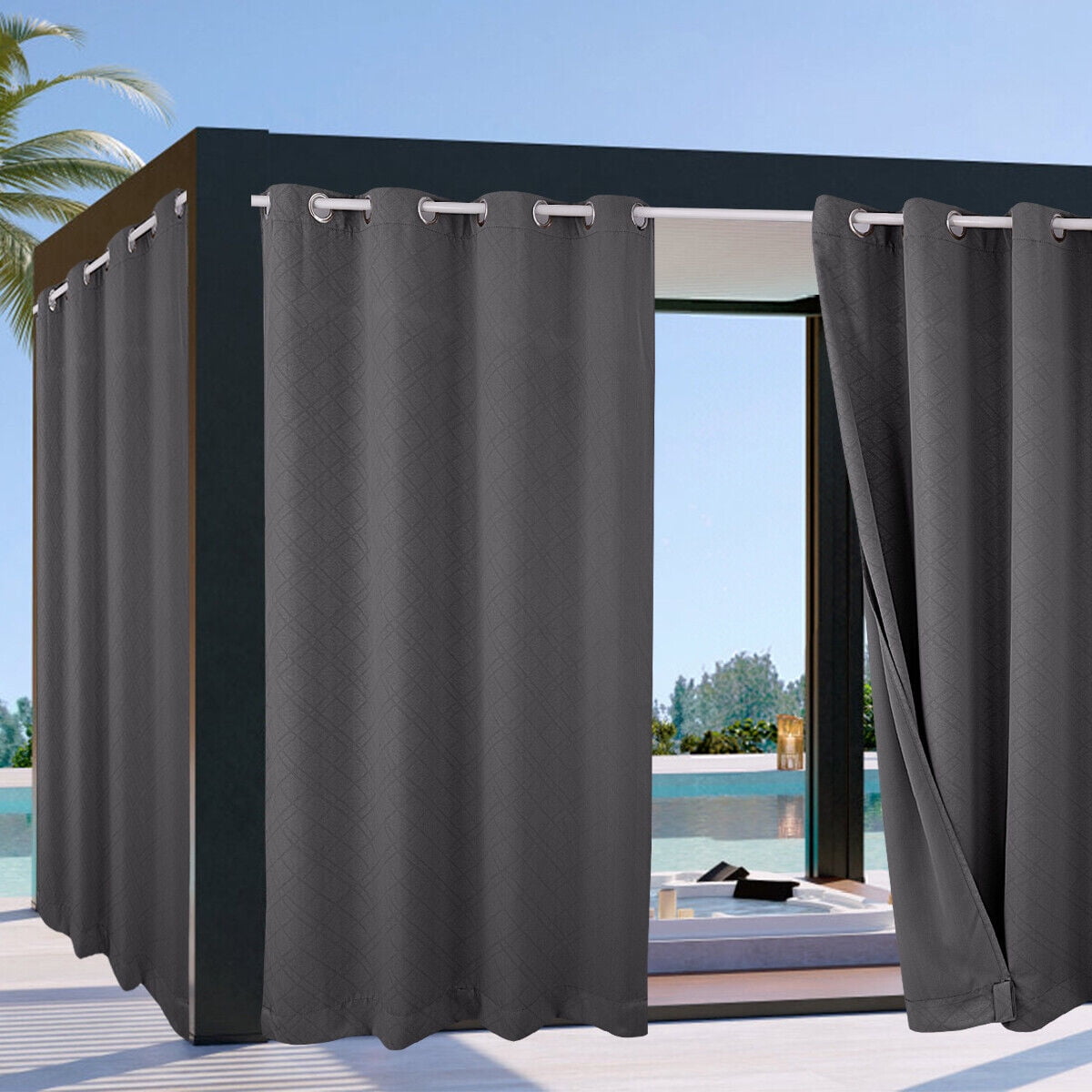 JIAN YA NA Outdoor Curtains for Patio - Blackout Waterproof Outside Curtains for Porch Pavilion Gazebo (1 Panel, 52 inx94in ,Dark Grey)