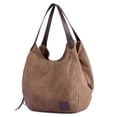 thumbnail image 1 of DOURR Bolso de hombro para mujer, multibolsillos, de moda, de lona de algodón, bolso de mano (Marrón, Medio), 1 of 5