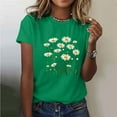 thumbnail image 2 of Sexlip Womens Short Sleeve Blouse Multiple Daisies Print Crew Neck Loose Sleeve Soft Fabric Relaxed Silhouette for Daily Leisure Green L, 2 of 5