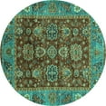 thumbnail image 1 of Ahgly Company Machine Washable Indoor Round Oriental Turquoise Blue Traditional Area Rugs, 3' Round, 1 of 4