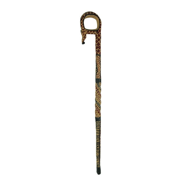 Hand Carved African Giraffe Head Wild Animal Print Wooden Walking Stick