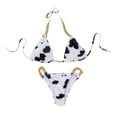 thumbnail image 3 of Conjunto de bikini para mujer Traje de baño con cadena de dos piezas con lazo sin espalda y estampado de, 3 of 9