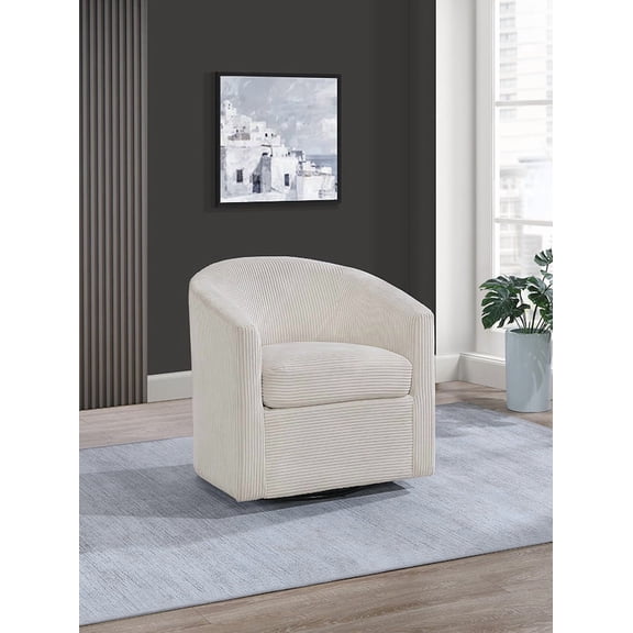 Dtwnek Swivel Accent Chair with Metal Base, Modern Corduroy Armchair for Living Room, Office, Beige