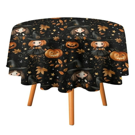 

JINGDS Little Witch Leaves Halloween Design-958 Round Table Cloth Halloween Tablecloth Thanksgiving Day Table Cloth Round Cover Circle Tablecloth for Halloween Thanksgiving Fall Party