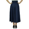 thumbnail image 6 of Bimba Mid-Calf High Waist Denim Skirt Long Flared A line Retro Boho Skirts, 6 of 9