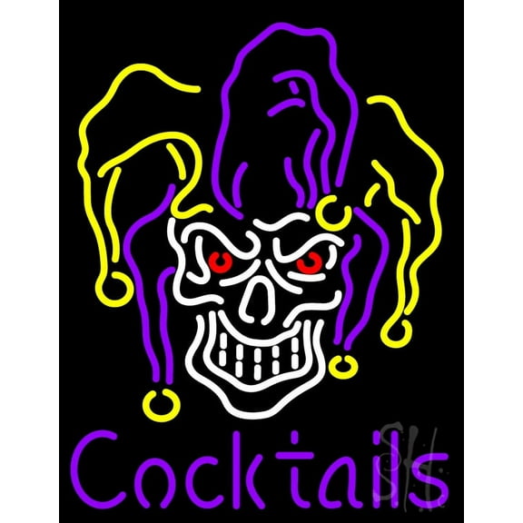 Jester Cocktails LED Neon Sign 19 x 15 - inches, Clear Edge Cut Acrylic Backing, with Dimmer - Bright and Premium built indoor LED Neon Sign for Bar decor.