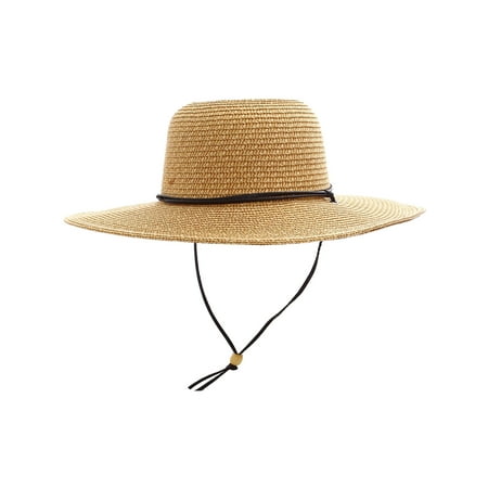 Women's UPF 50+ Wide Brim Braided Straw Sun Hat with Lanyard Natural-Brown