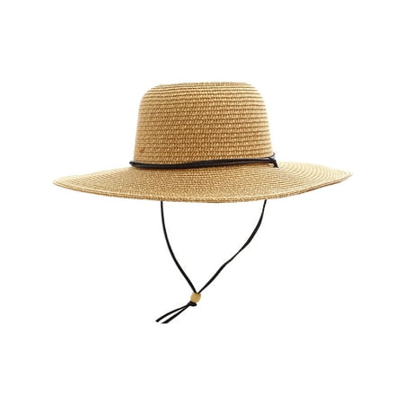 Women's UPF 50+ Wide Brim Braided Straw Sun Hat with Lanyard