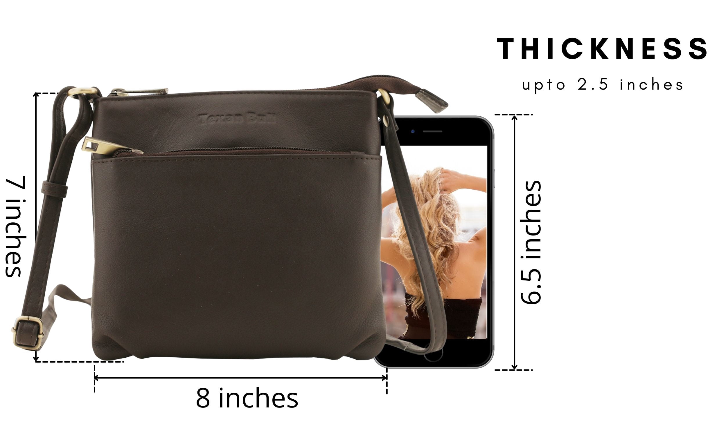Texan Bull Leather Crossbody Bags for Women-Adjustable Shoulder Strap Women Purses Travel Handbags by Texan Bull