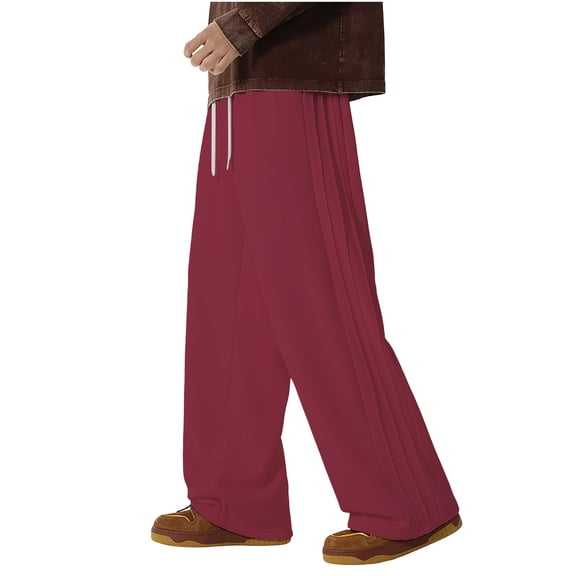hotojiny Mens Baggy Sweatpants Stylish Wide Leg Lounge Pants Loose Fit Pleated Sweat Pants for Big and Tall Casual Slacks