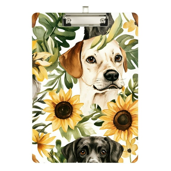 FORMRS Acrylic Clipboard with Low Profile Clip Standard A4 Letter Size, 12.5" x 9", Dog Sunflower Pattern