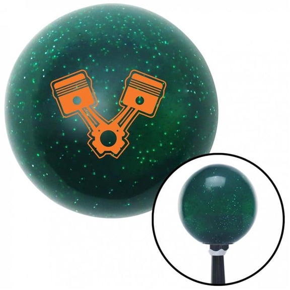 American Shifter 60340 Orange 2 Pistons Green Metal Flake Shift Knob with M16 x 1.5 Insert Shifter Auto
