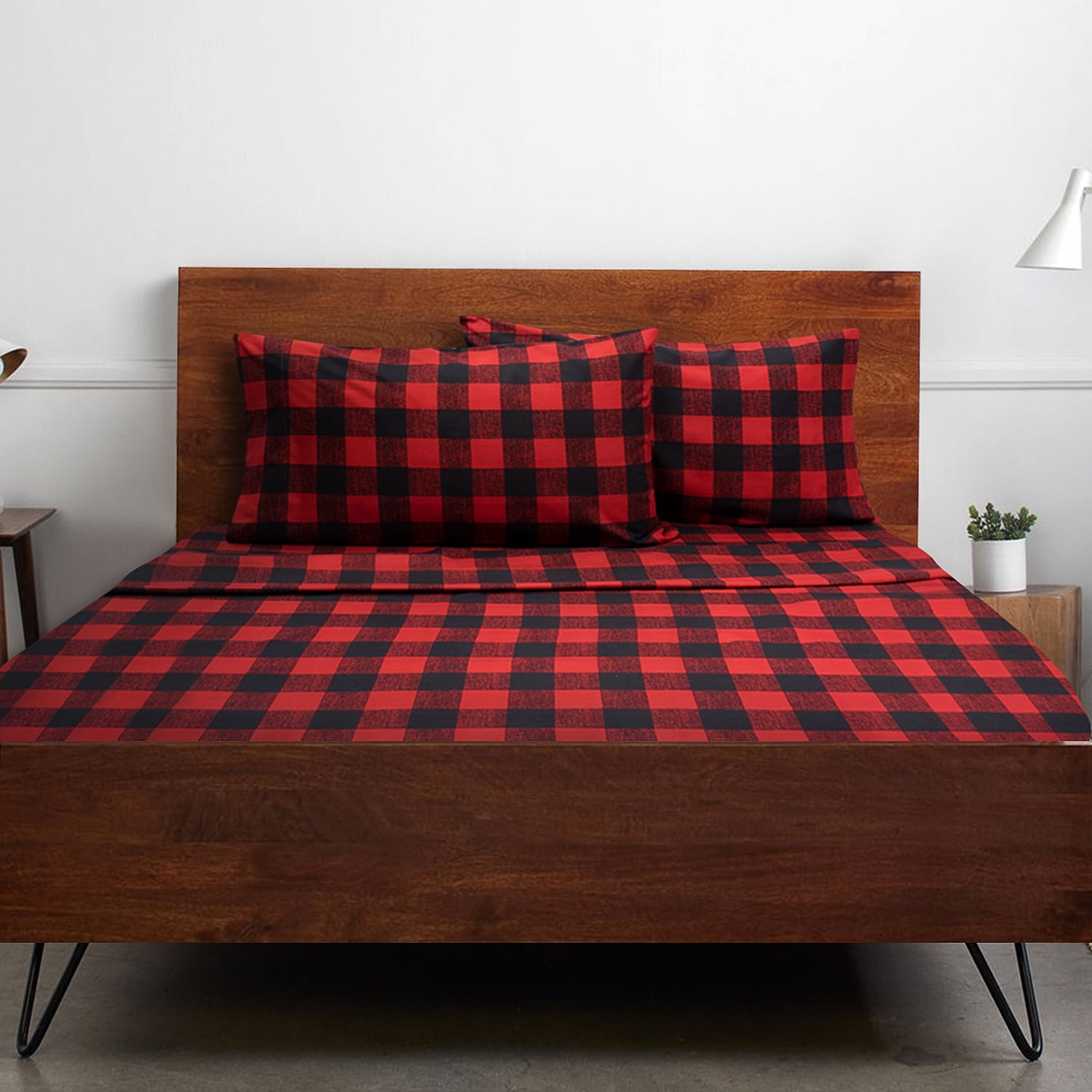 Habubu streepje stoomboot 1800 Thread Count Collection Buffalo Plaid Black Red 4 Pc Bed Sheet Set  Queen - Walmart.com