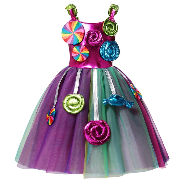 rainbow princess dress up Girls Rainbow Candy Cosplay Dress Princess Costume Halloween Fancy-Dress