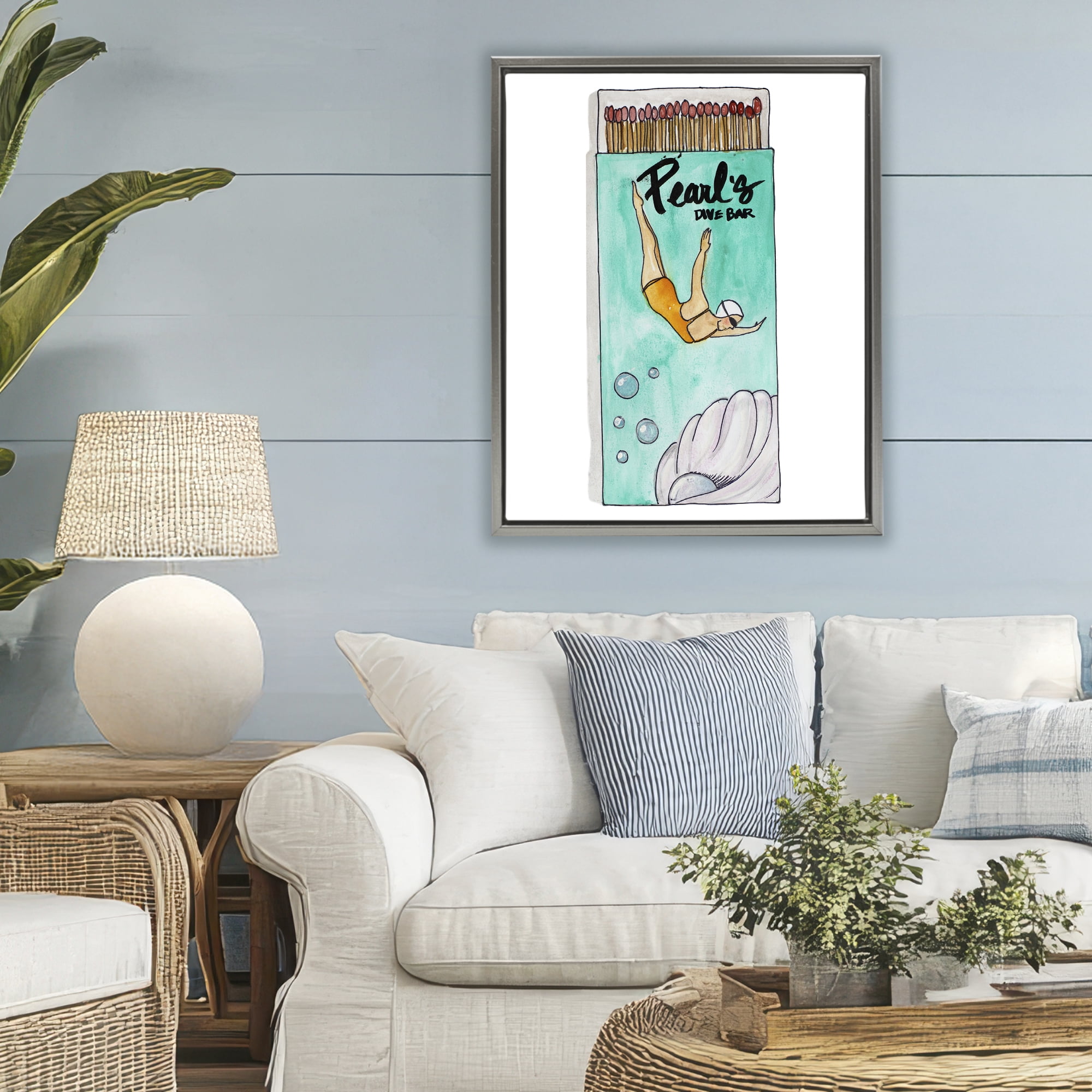 Stupell Industries Pearl Dive Matchbox Gray Framed Floater Canvas Wall Art, design by Nola James