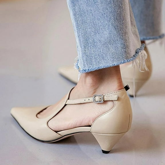 Floenr Womens Sandals Flip Flops for Women,Women's Shoes Casual Buckle Tapered Mid Heel Pointed Toe Solid Color Fashion Sandals