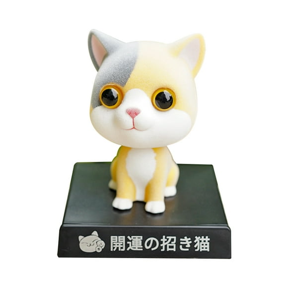 EUBUY Spring Shaking Head Cat Doll Toy Car Ornament Temporary Parking Telephone Number Holder Auto Vehicle Interior Dashboard Decoration Creative Gift for Car Home Desk Ornament Yellow