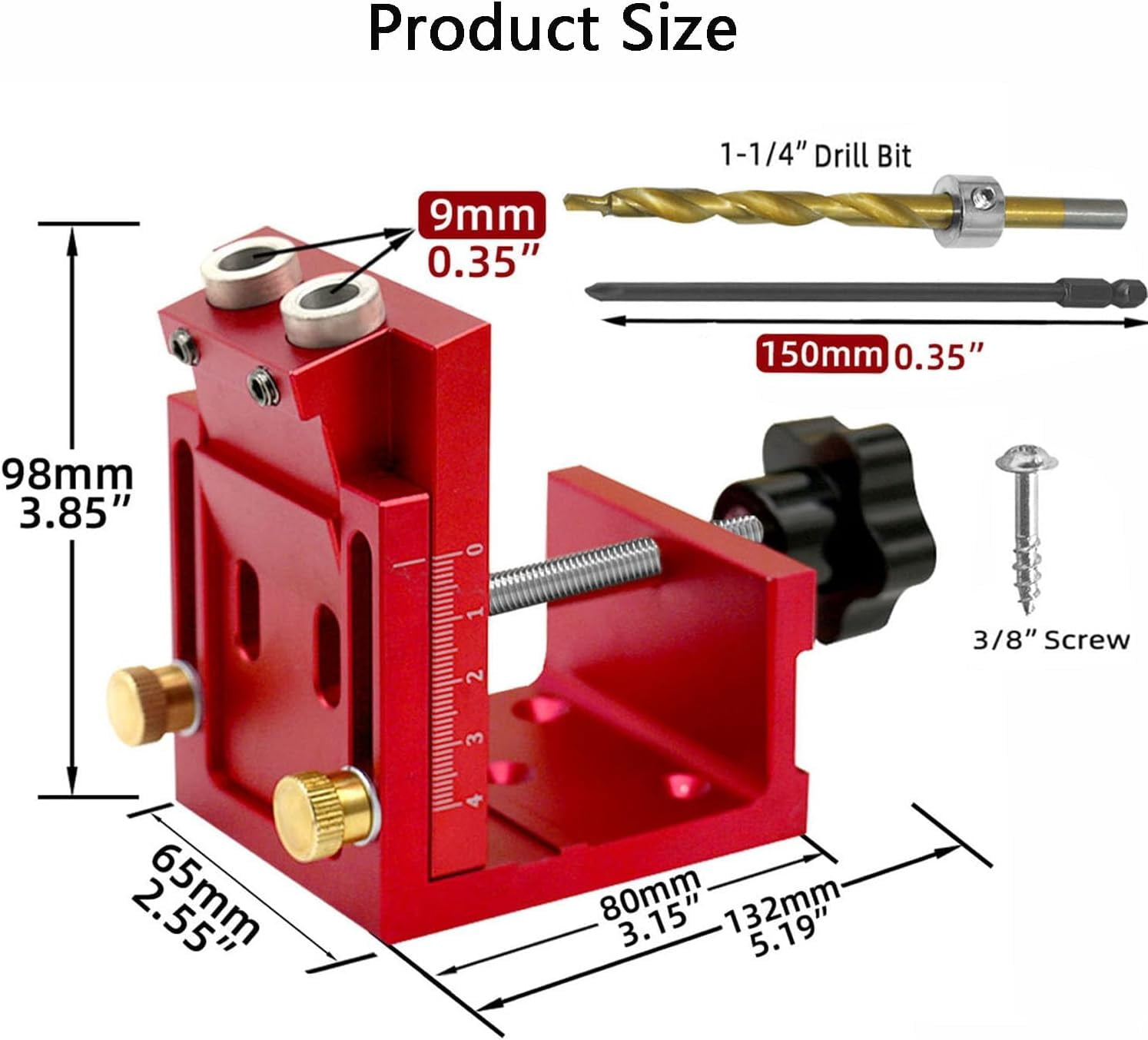 Wuxiuli Pocket Hole Jig Kit 24 Pieces, Adjustable Aluminum Pocket Hole Jig with Drill Bits and Driver, Woodworking Drill Set for DIY Furniture, Red
