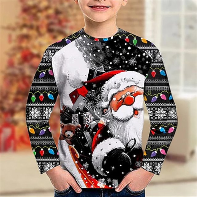 Ropa de Navidad para niños, niños, Papá Noel, árbol de Navidad, ciervo, muñeco de nieve, camiseta roja, camisetas de Festival para niñas con gato y perro