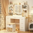 thumbnail image 4 of 47 Inch Large Vanity Desk with Lighted Mirror & Charging Station, LED Makeup Vanity Table Set with 7 Drawers & Hidden Storage Stool & Hair Dryer Holder, 4 of 10