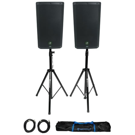 (2) Mackie Thrash212 GO 12" Bluetooth Rechargeable DJ PA Speakers Stands Cables