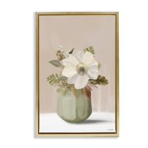 Stupell Industries Peach Pink Vase Botanical & Floral Painting Gold Floater Framed Art Print Wall Art, 17 x 25