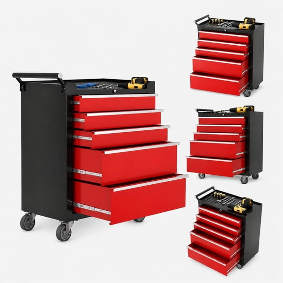 5-Drawer Locking Rolling Tool Cabinet Heavy-Duty Steel Mobile Chest for Garage Workshop