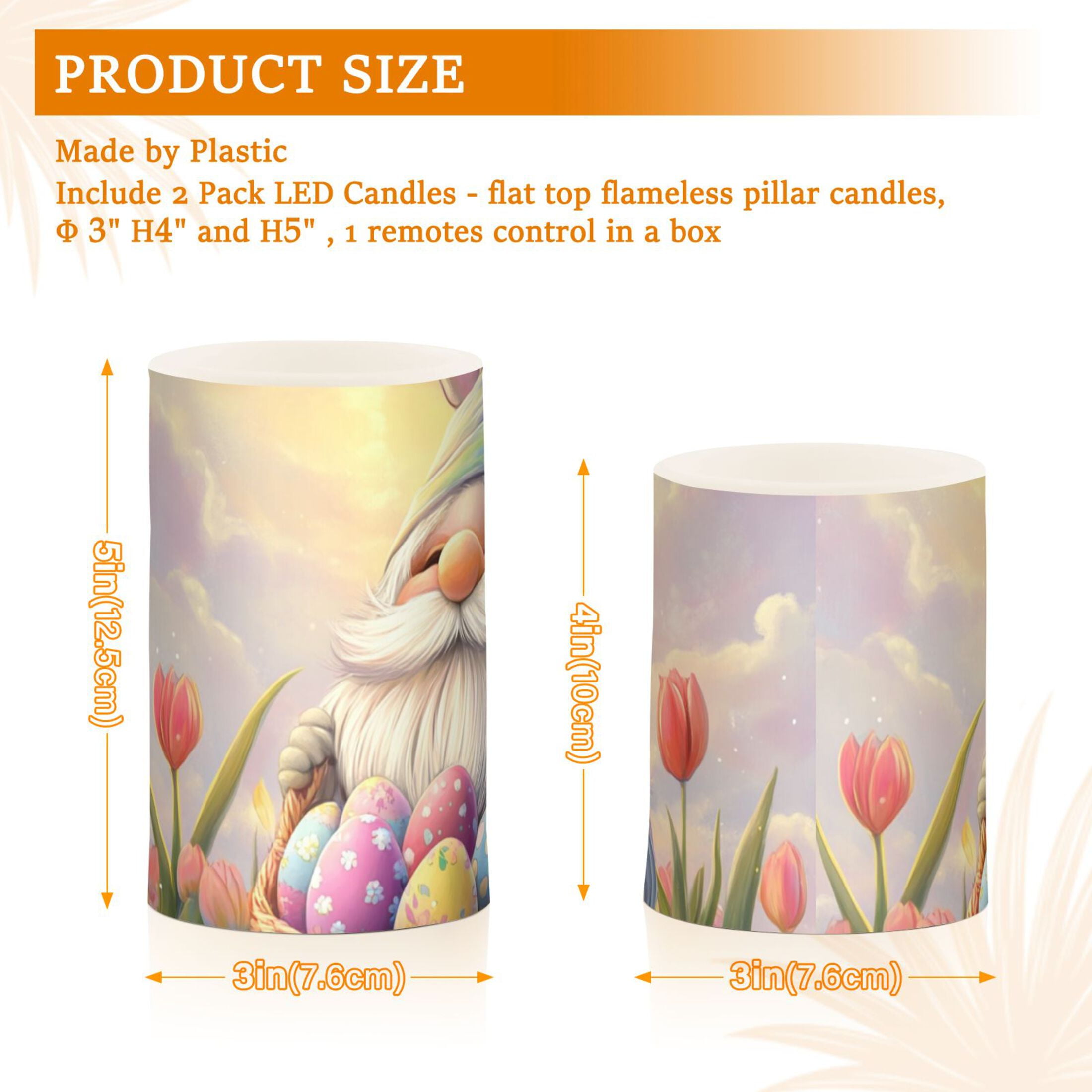 Gnome with Rabbit Ears Easter Eggs Florals Flickering Flameless Candles LED Tealight Battery Operated with Remote Set of 2 Holiday Decor Ornaments