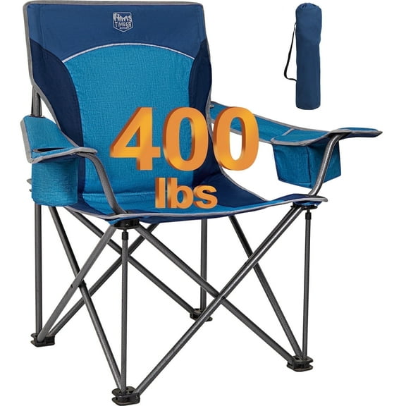 Timber Ridge Oversized Camping Chair, Folding Outdoor Chair for Adults, Supports 400 lbs, Blue
