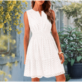 thumbnail image 4 of Women'S Summer Dresses 2025 Sleeveless V Neck Eyelet Hollow Out Swing A Line Beach Vacation Sun Dress White S, 4 of 7