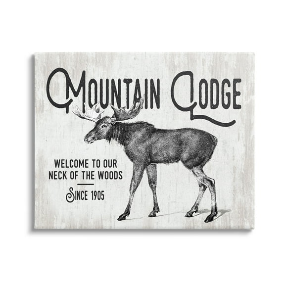 Stupell Industries Rustic Mountain Lodge Vintage Moose Cabin Sign Graphic Art Gallery Wrapped Canvas Print Wall Art, Design by Lettered and Lined
