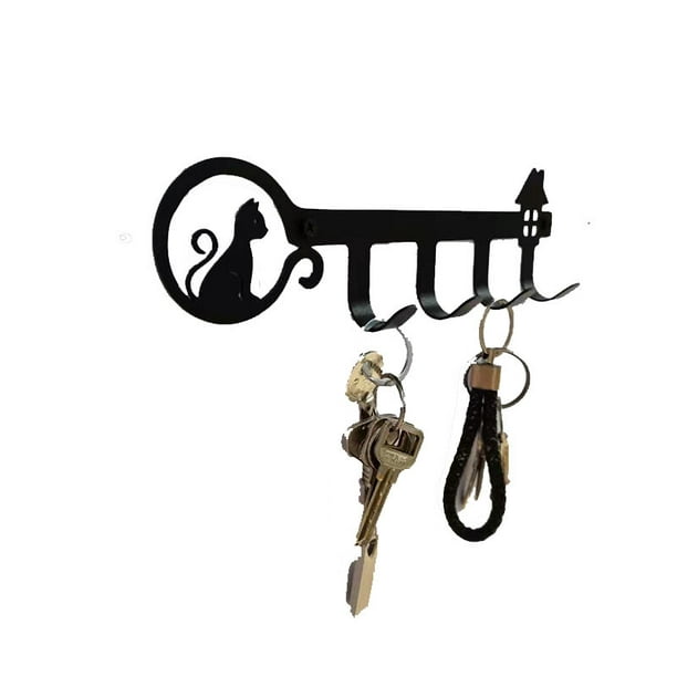 1pc Decorative Wall Mounted Key Holder, Metal, Key Holder Wall Hooks, Cute  Coat Hook for Front Door, Kitchen or Garage, Home (25.5cm,Black) 