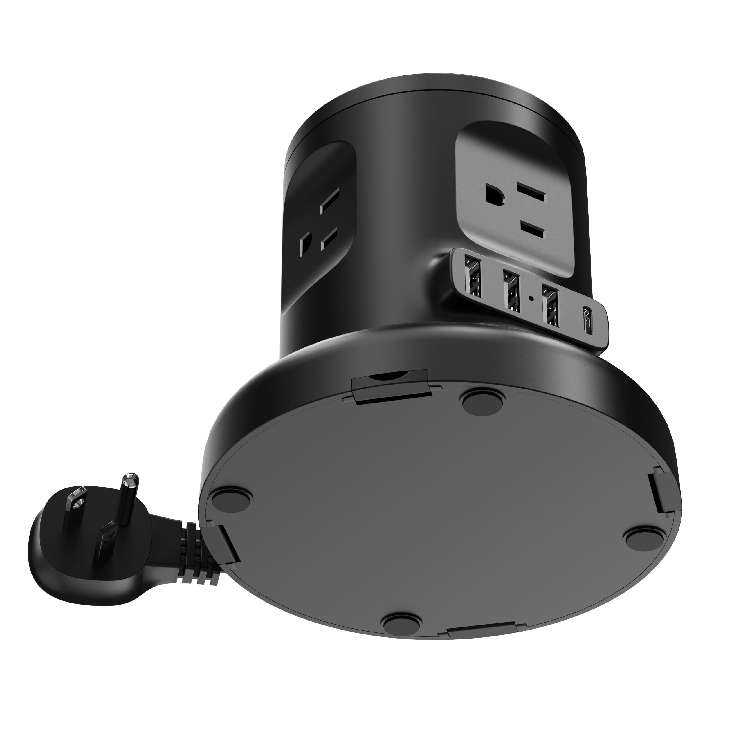 Retractable Power Strip Tower, 8-in-1 Surge Protector with 4 AC Outlets, 2 USB-C, 2 USB-A, 6ft Auto-Retracting Cord, Fast Charging Charging Station, Black