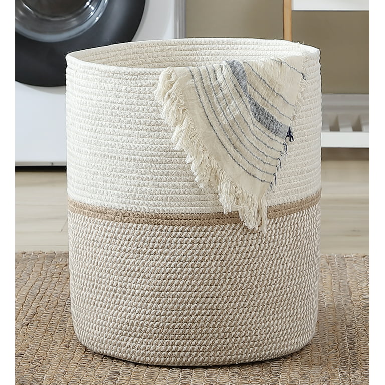 OIAHOMY Laundry Hamper-Laundry Basket,Tall Cotton Storage Basket with  Handles,Decorative Blanket Basket for Living room,Collapsible Large Basket  for