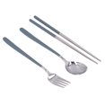 thumbnail image 2 of 304 Stainless Steel Fork Spoon Chopsticks Set Flatware Reusable Utensils Set for Students Office WorkersBlue Silver, 2 of 5