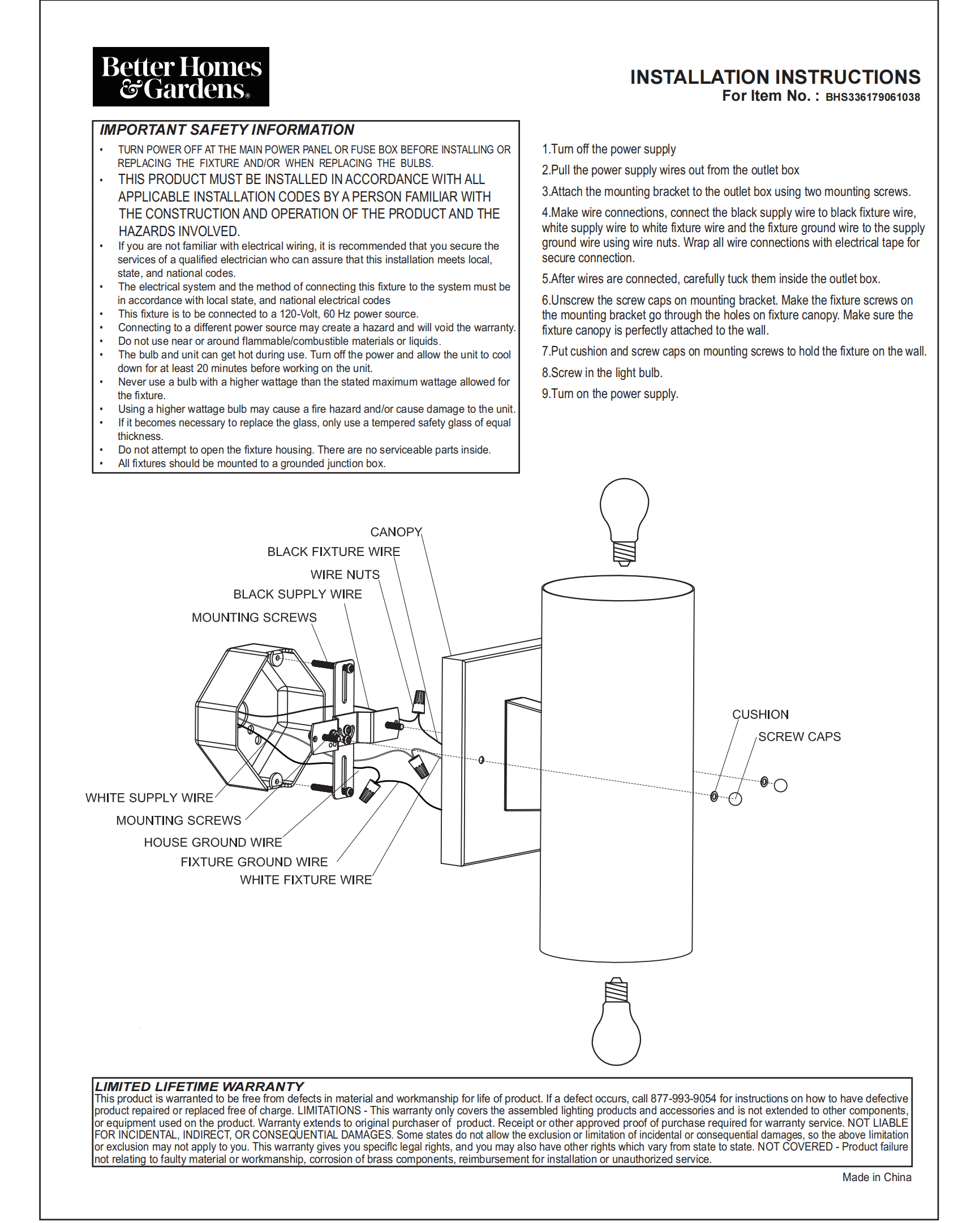 Better Homes & Gardens Wall Light in/Outdoors Stylish Cylinder Sconce, E26 Base, Lighting Fixture