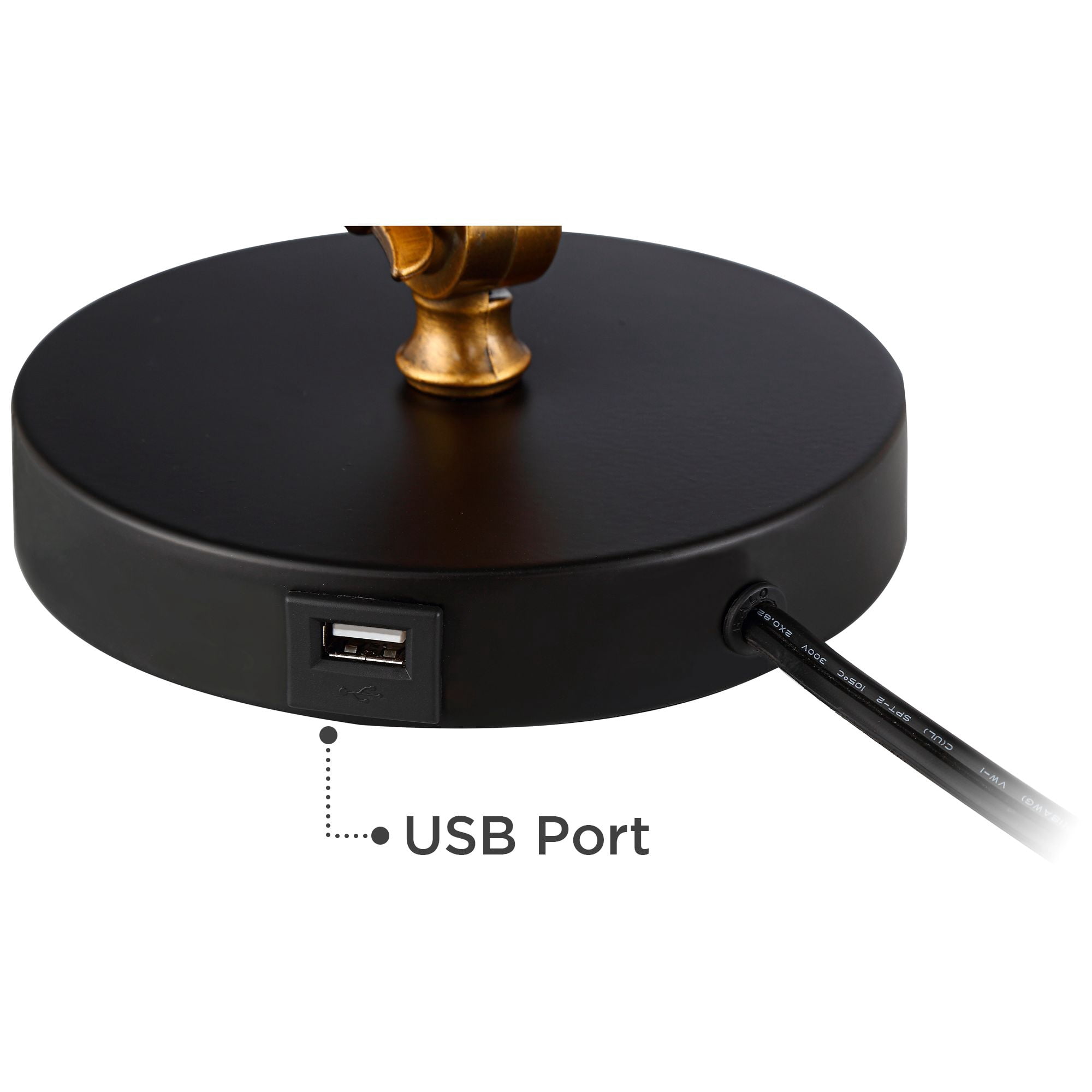 360 Lighting Taurus 20" High Small Farmhouse Rustic Desk Lamps Set of 2 USB Ports Adjustable Black Gold Home Office Charging