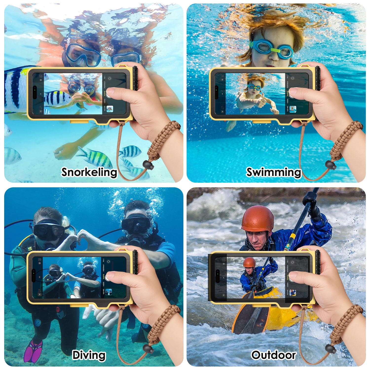 IP68 Waterproof Phone Housing Snorkeling Scuba Diving Case for Swimming Surfing Underwater Touch Screen Phone Cover for iPhone Samsung LG Motorola Google Universal Under 6.9 inch(Yellow)