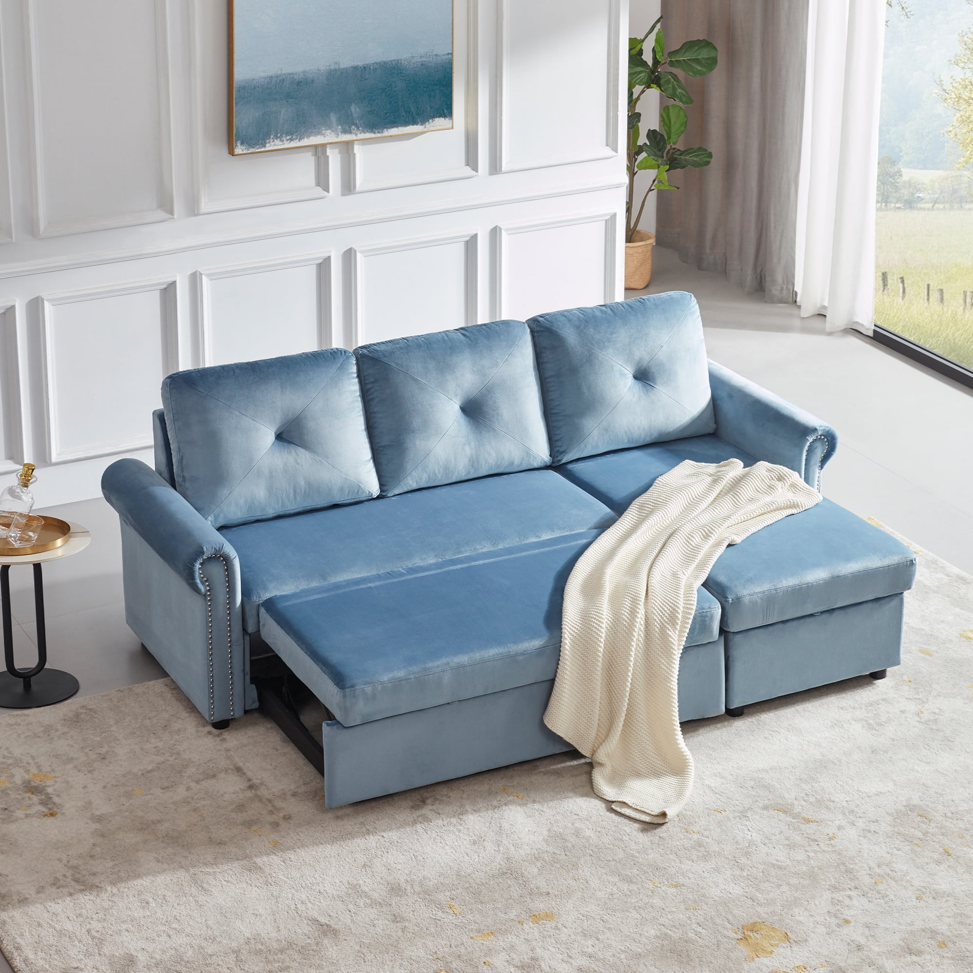 Sectional Sleeper Sofa Couch With Pull, Sectional Sofa Bed With Storage Convertible Chaise