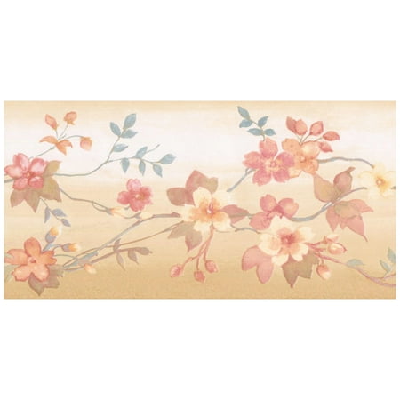 Autumn Page Borders Wallpaper Border - Autumn Flowers on Vine Wall Border Retro Design, Prepasted Roll 15 ft. x 4 in. ()