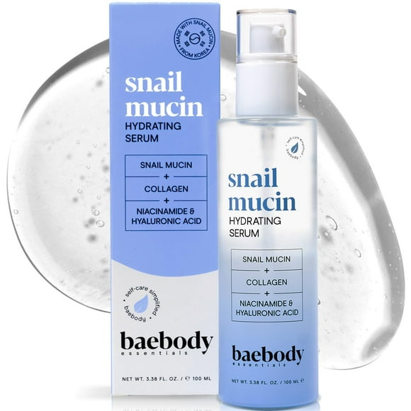 Baebody Snail Mucin Serum Moisturizer 3.38 fl.oz 3.4 fl oz suero hidratante para cara con colágeno - Snail Mucin Moisturizer para una piel suave y juvenil