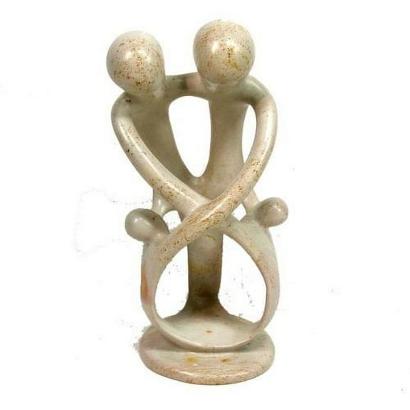 Smolart Natural Tall Soapstone 2 Parents & 2 Children Family Sculpture, 8 in.
