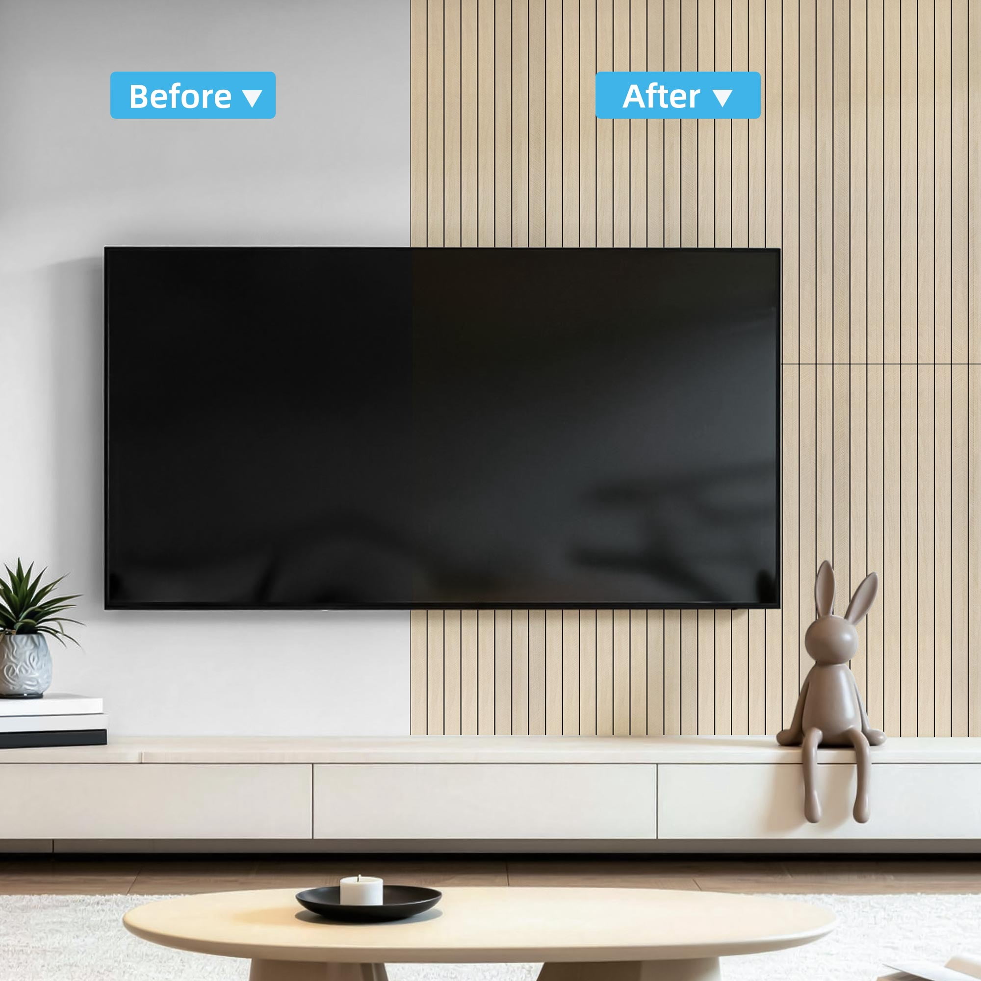 Yeslife 6-Pack Peel and Stick PVC Wood Slat Wall Panels, 48.03 in. x 15.75 in., Herringbone Oak Wood Finish, Thickened 3D Decorative Wall Panels for Living Room, Bedroom & Office
