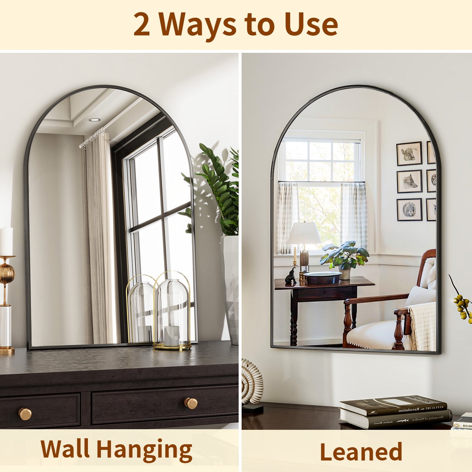 AUROMIR 20"x30" Arched Wall Mounted Bathroom Mirror Arched Vanity Mirror, Black