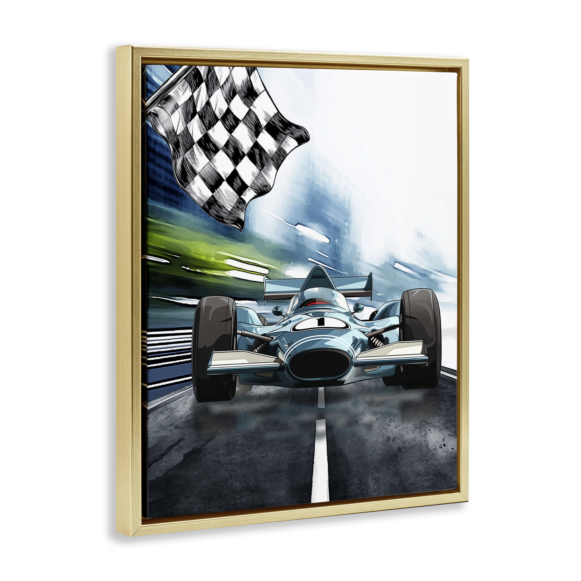 Stupell Industries Racecar Set Go Gold Framed Floater Canvas Wall Art, design by Christine Simpson Art