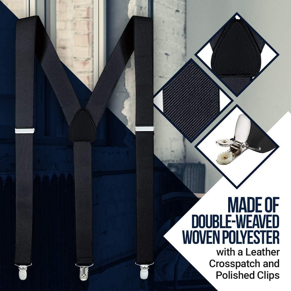 Mens Suspenders for Men with Clips Y Back Design Pant Clip Style Tuxedo Braces - Striped Royal and White